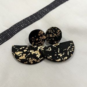 Trendy Black & Gold Clay Earrings